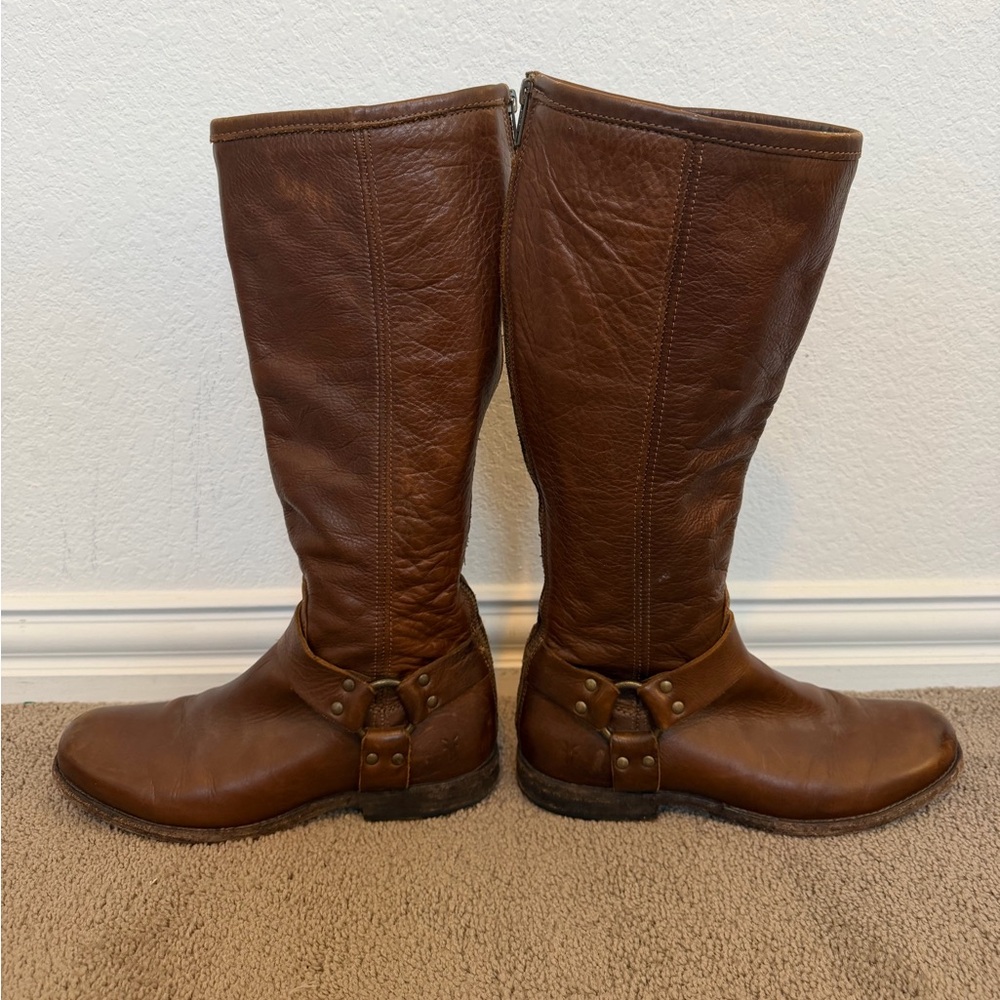 Frye Boots Women’s Size 8.5B Phillip Riding Boot Tall Cognac - Picture 4 of 10